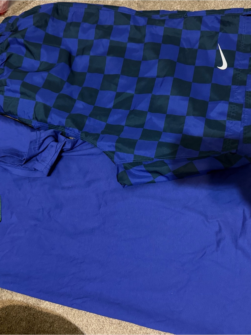 Nike Men’s Blue and Black Checkerboard Short Sleeve Tee and shorts